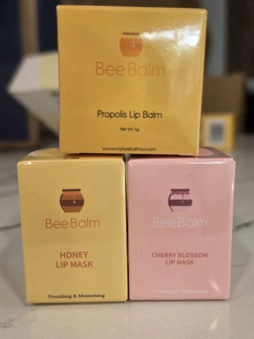 Bee Balm Propolis Lip Balm With Honey & Cherry Blossom Lip Masks 3 Pack